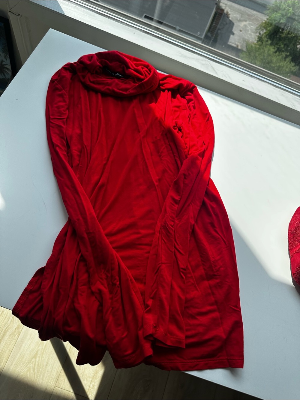 Cable & Gauge Red Cowl Neck Lightweight Sweater - Picture 2 of 7